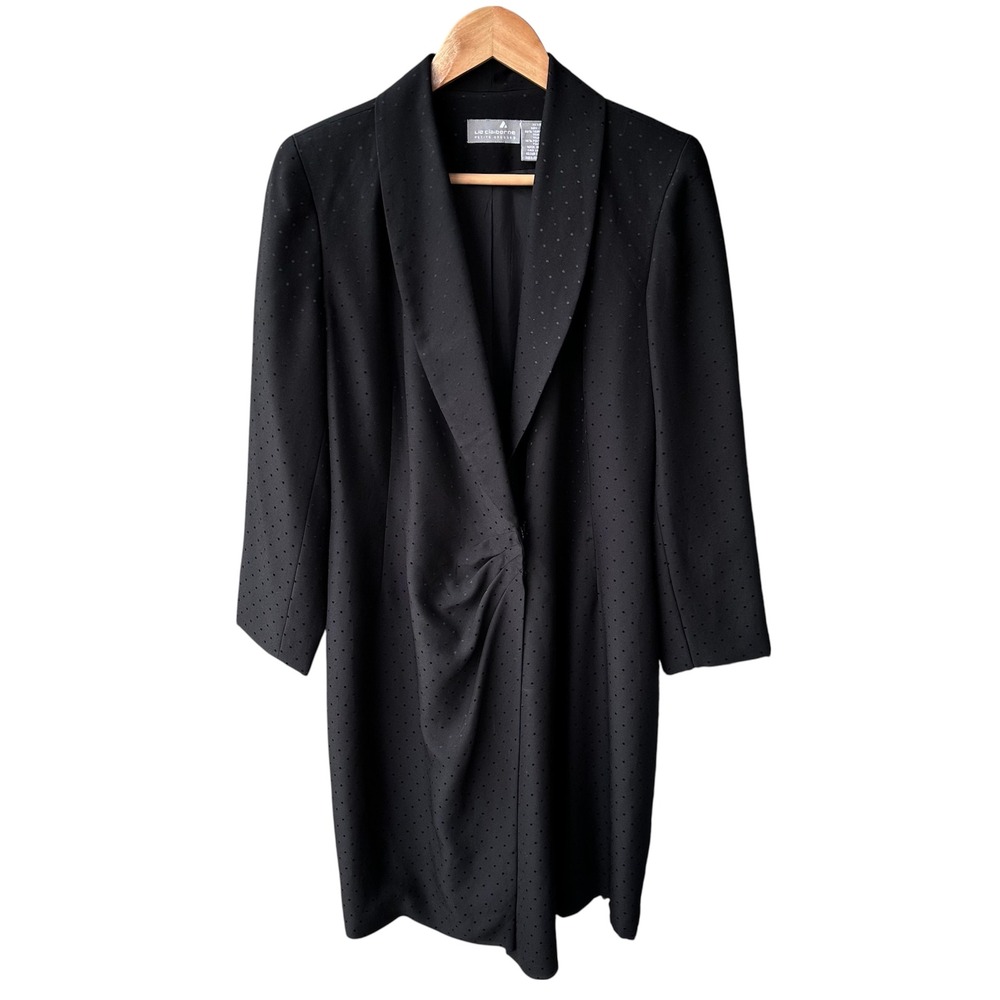 Liz Claiborne Blazer Jacket Black Draped Waist Dot Collar Preppy Size 10 Petite